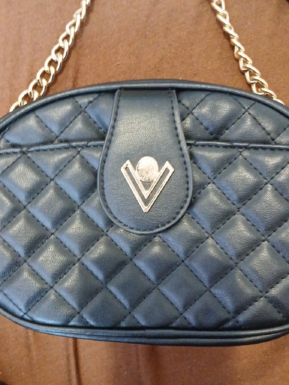 "ORLANDI VALENTINO" Quilted Black Chain Strap Crossbody Premium Leather Bag